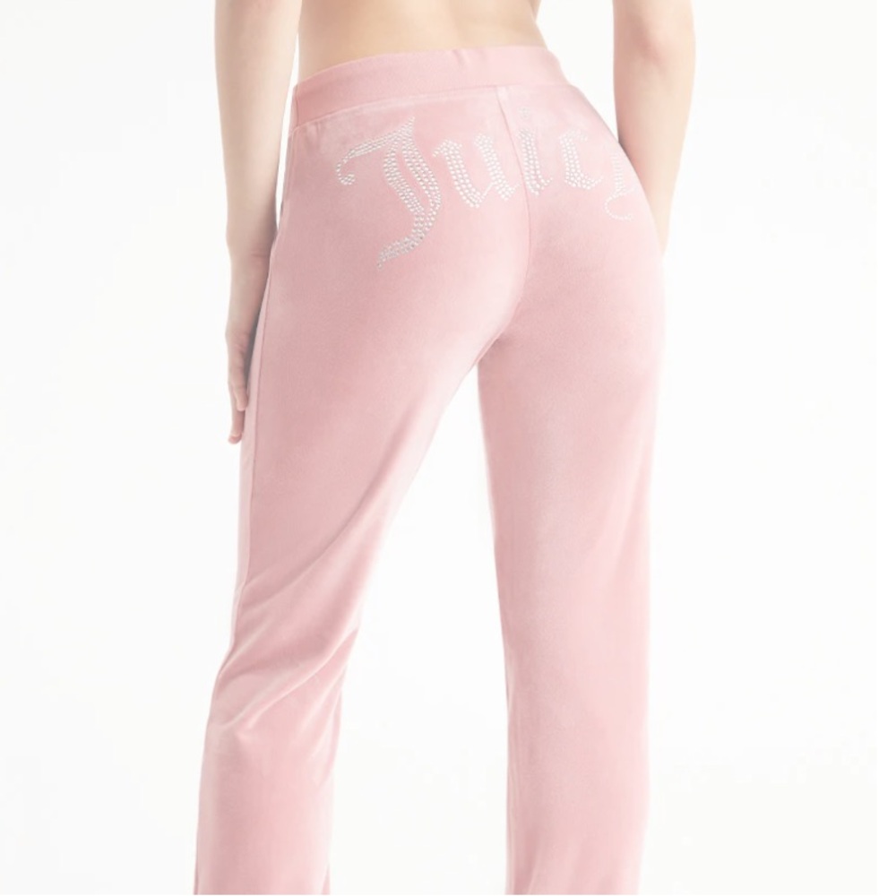 Juicy Couture OG BIG BLING VELOUR TRACK PANTS Size M Luxe Velour Blushing Pink